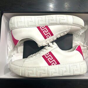Versace **Authentic** Greca Leather Sneakers – White & Pink – EU 40.5